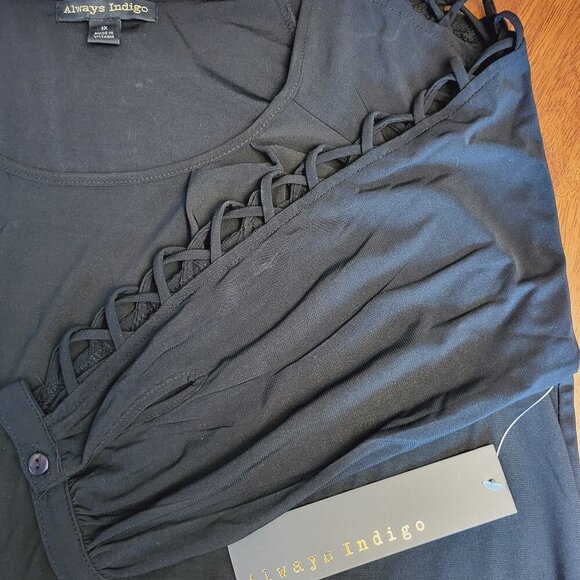 Always Indigo ~ Sz 1XL ~ Blouse with Cut Out Sleeves ~ NWT - Picture 5 of 8